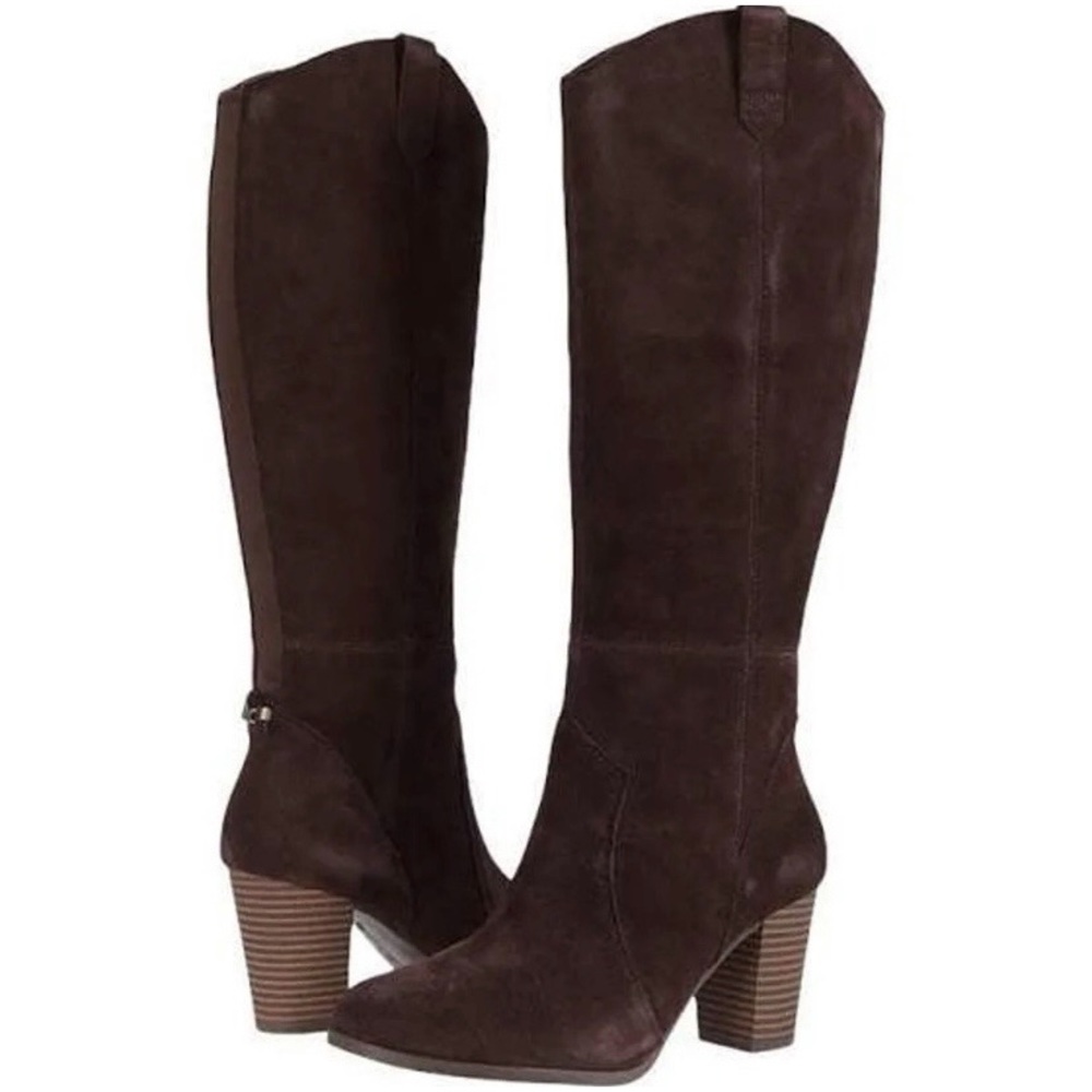 UGG Koolaburra Elinda Knee High Boots NEW Suede Brown Block Heel Western - Picture 1 of 14